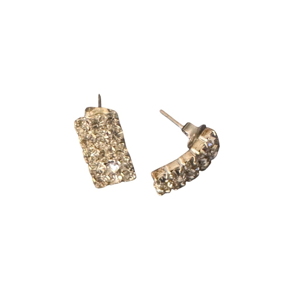 Silver Tone Clear Crystal‎ Pave Rectangle Stud Earrings Glam Wedding Jewelry